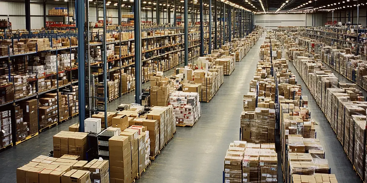 Palletised retail stock staged in a distribution centre