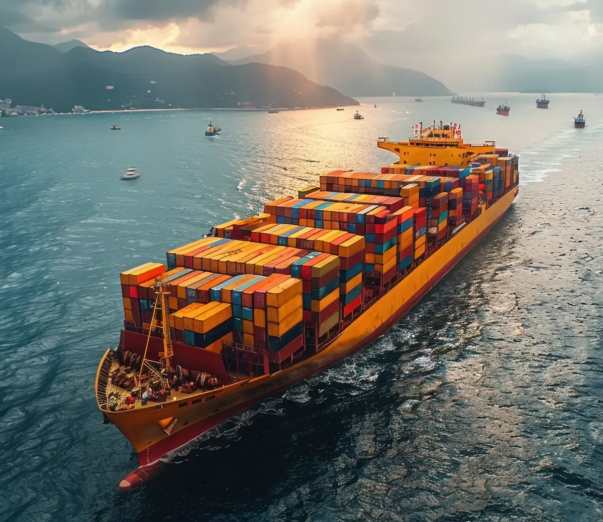 Container ship being loaded at a deep-water terminal