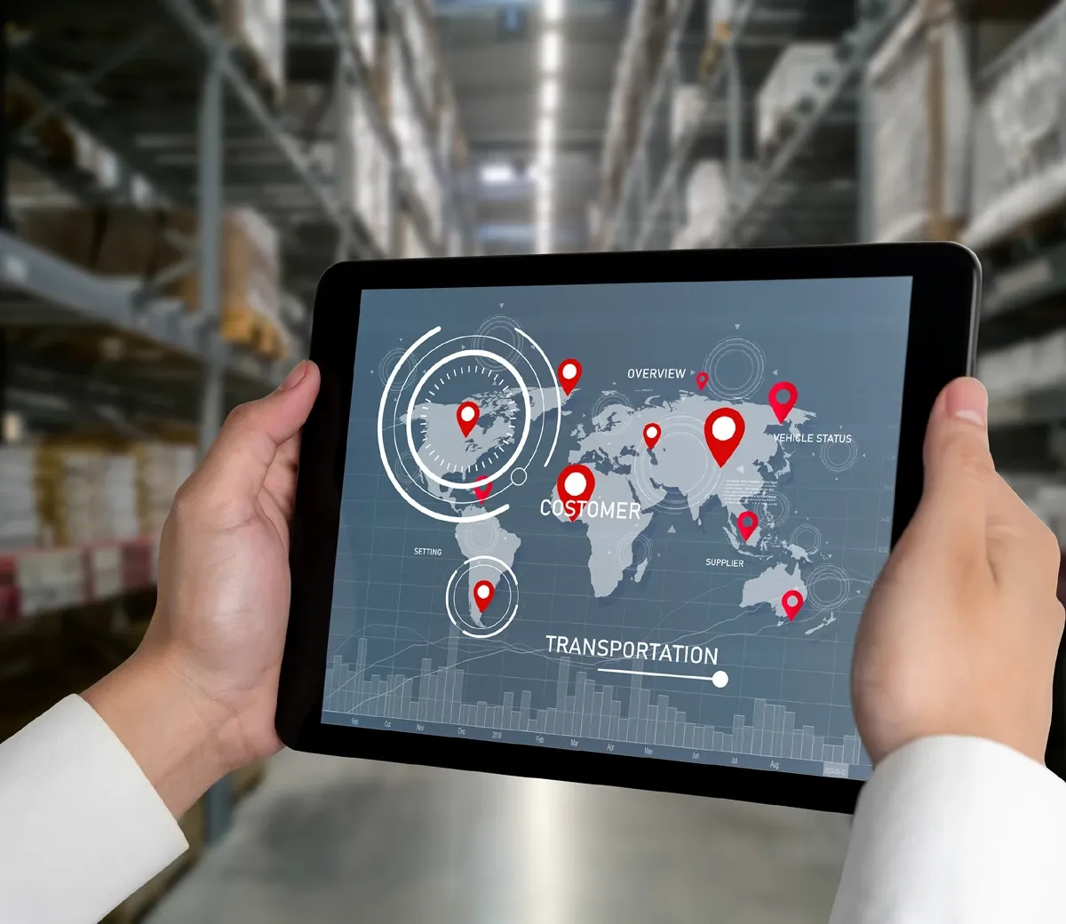 Logistics coordinator reviewing customs documentation on a tablet