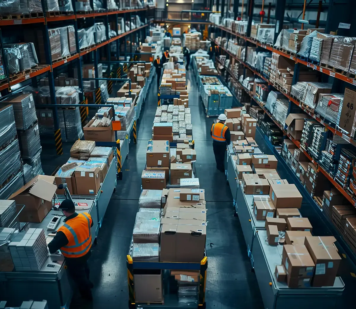 High-bay warehouse racking stacked with palletised goods